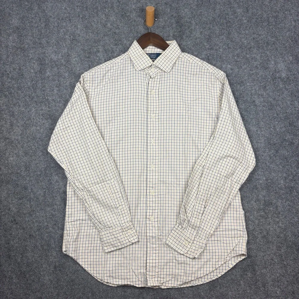 Polo Ralph Lauren Shirt Mens 16.5 34/35 White Check Regent Classic Fit Cotton